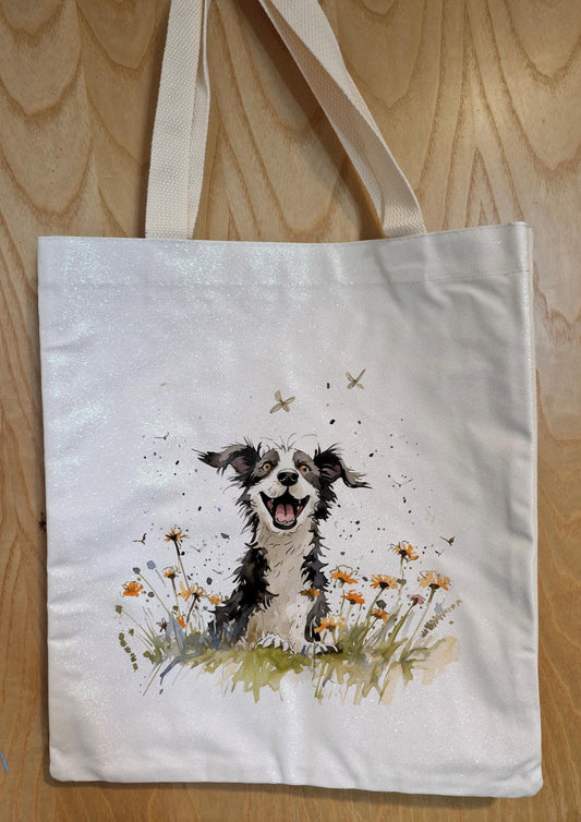 Border Collie Glitter Tote Bag