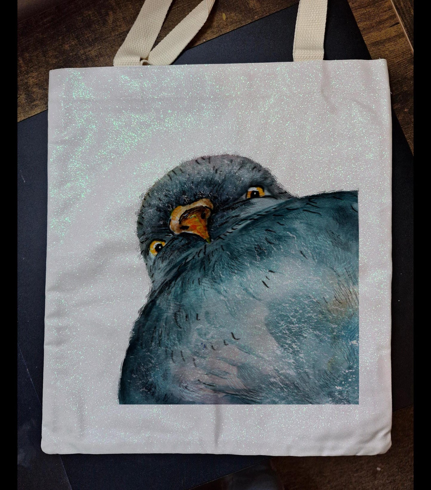 Glitter Tote Bag Funny Pigeon Design