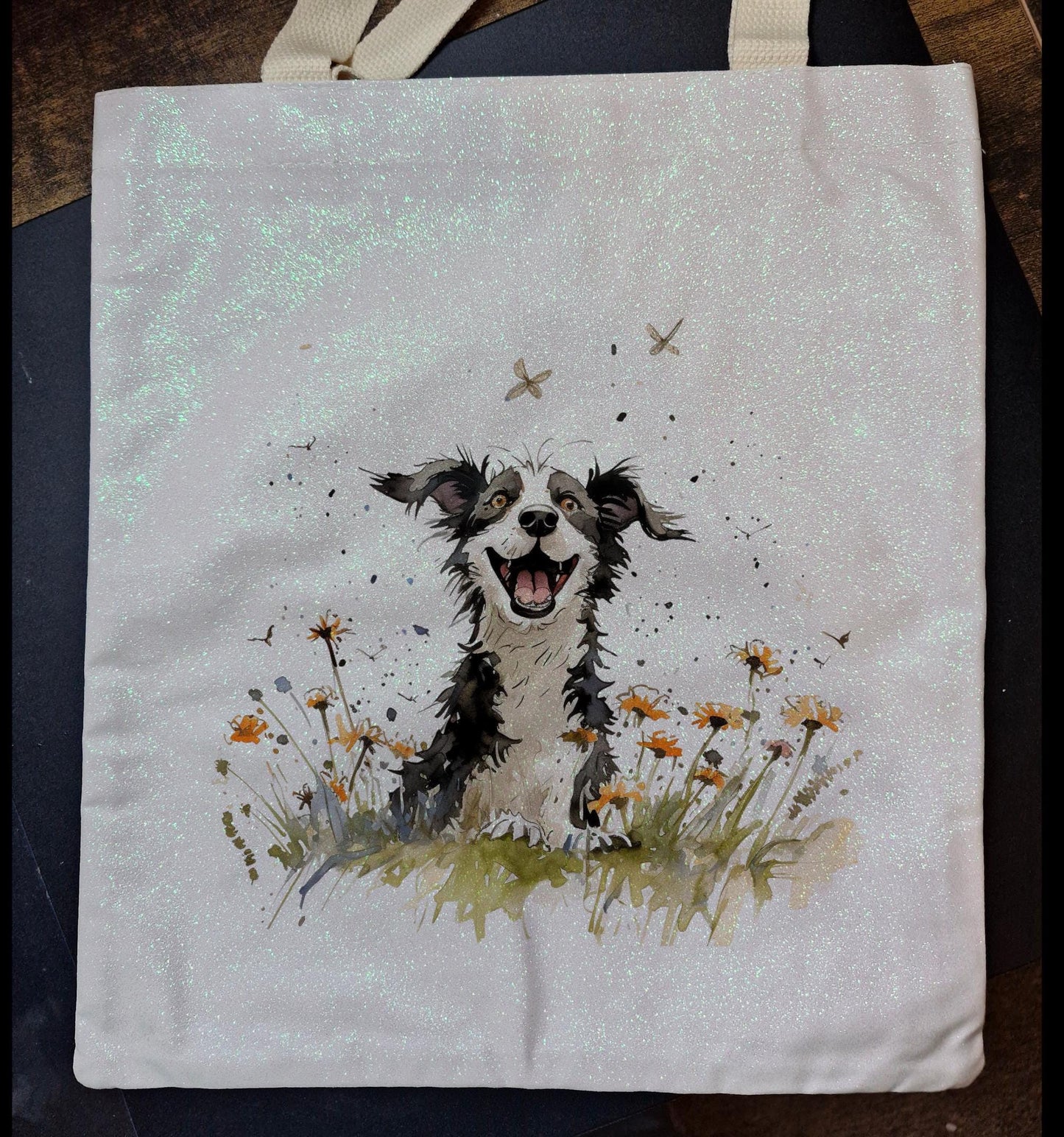Border Collie Glitter Tote Bag