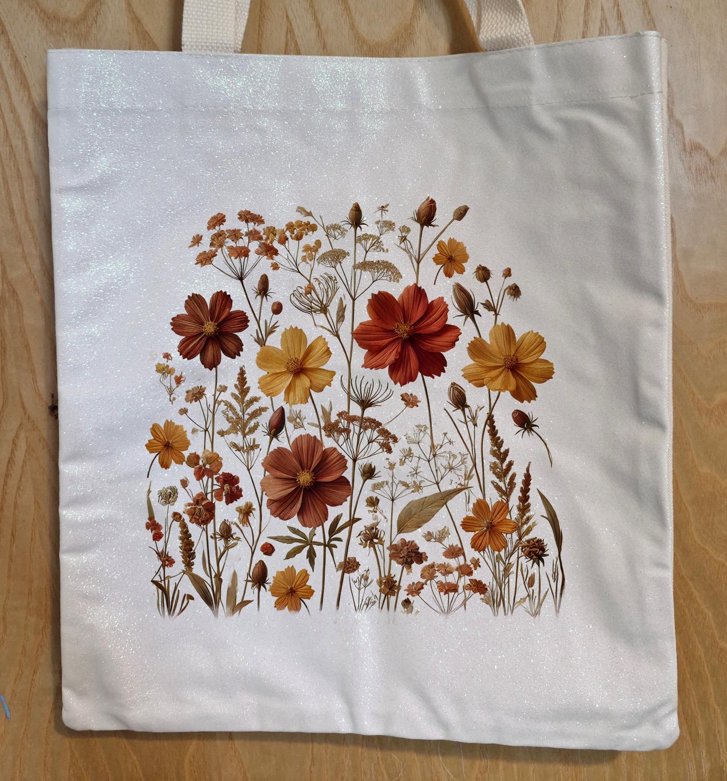 Glitter Tote Bag Autumn Flower Design