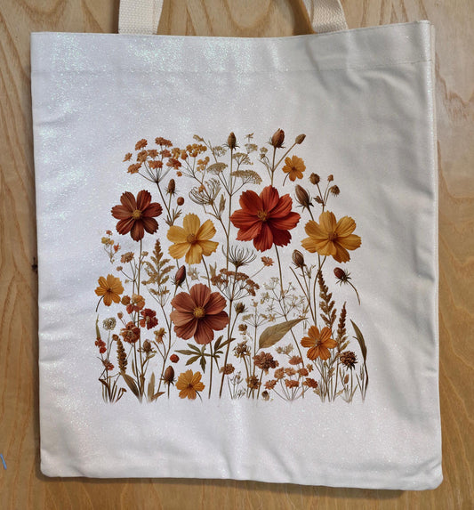 Glitter Tote Bag Autumn Flower Design