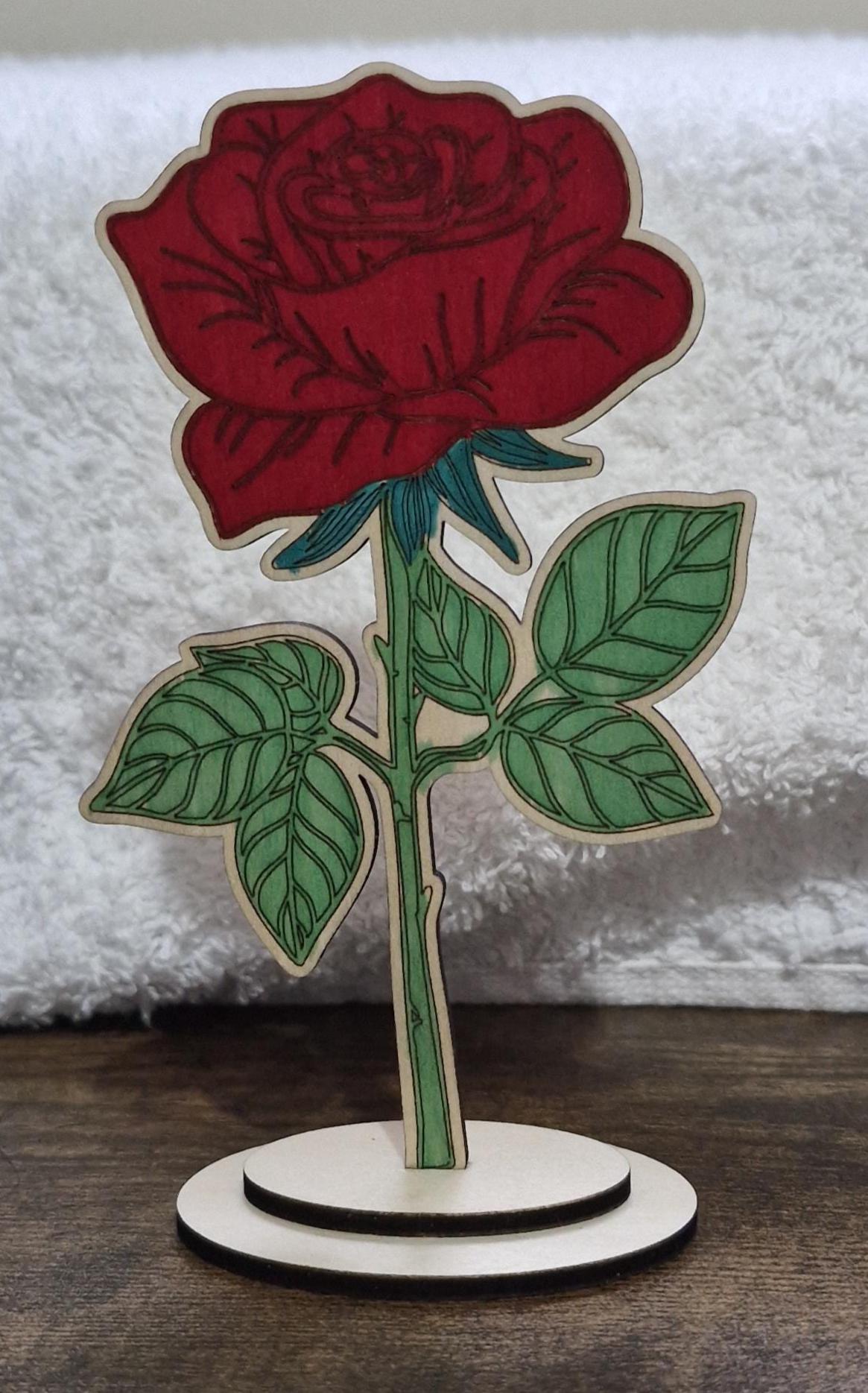 Set of 6 wooden flowers, laser cut ready to colour