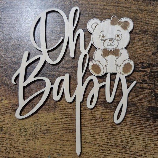 Wooden Cake Topper with Oh Baby Teddy design