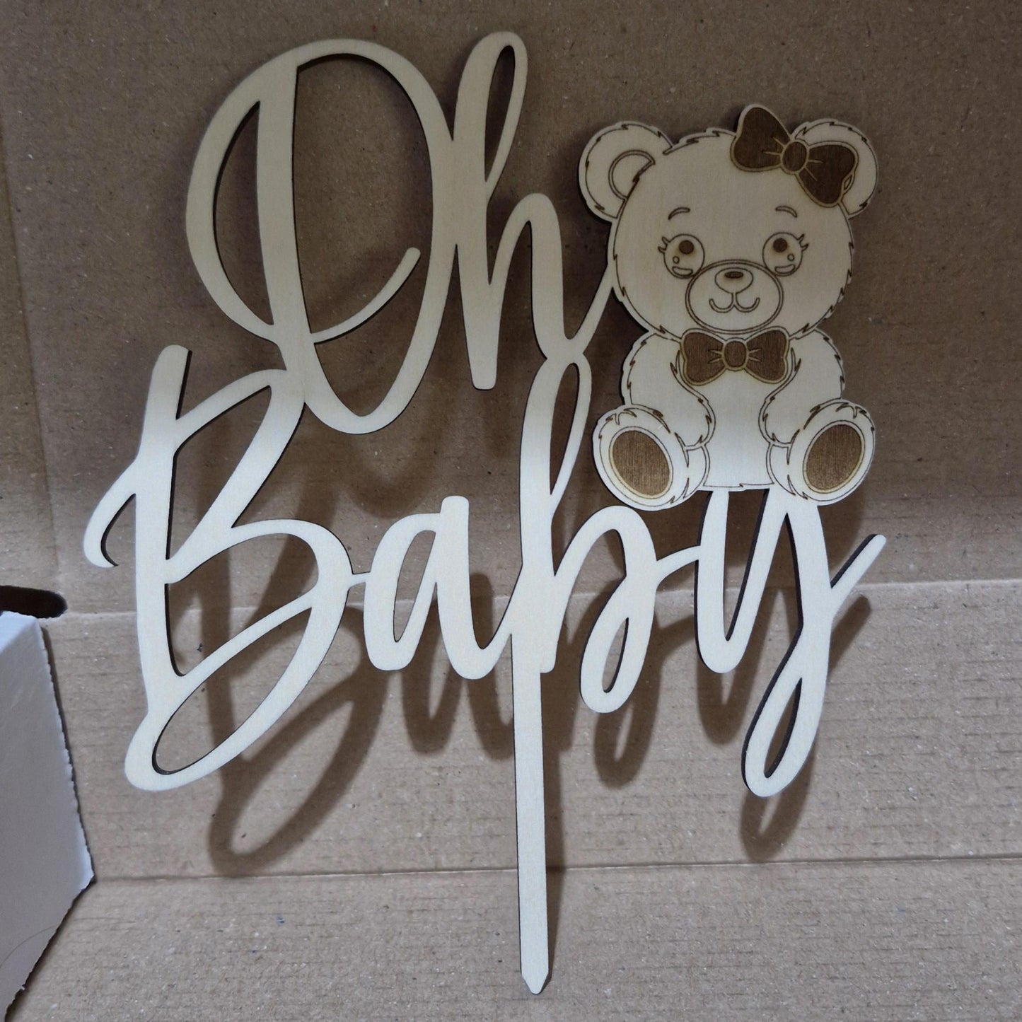 Wooden Cake Topper with Oh Baby Teddy design