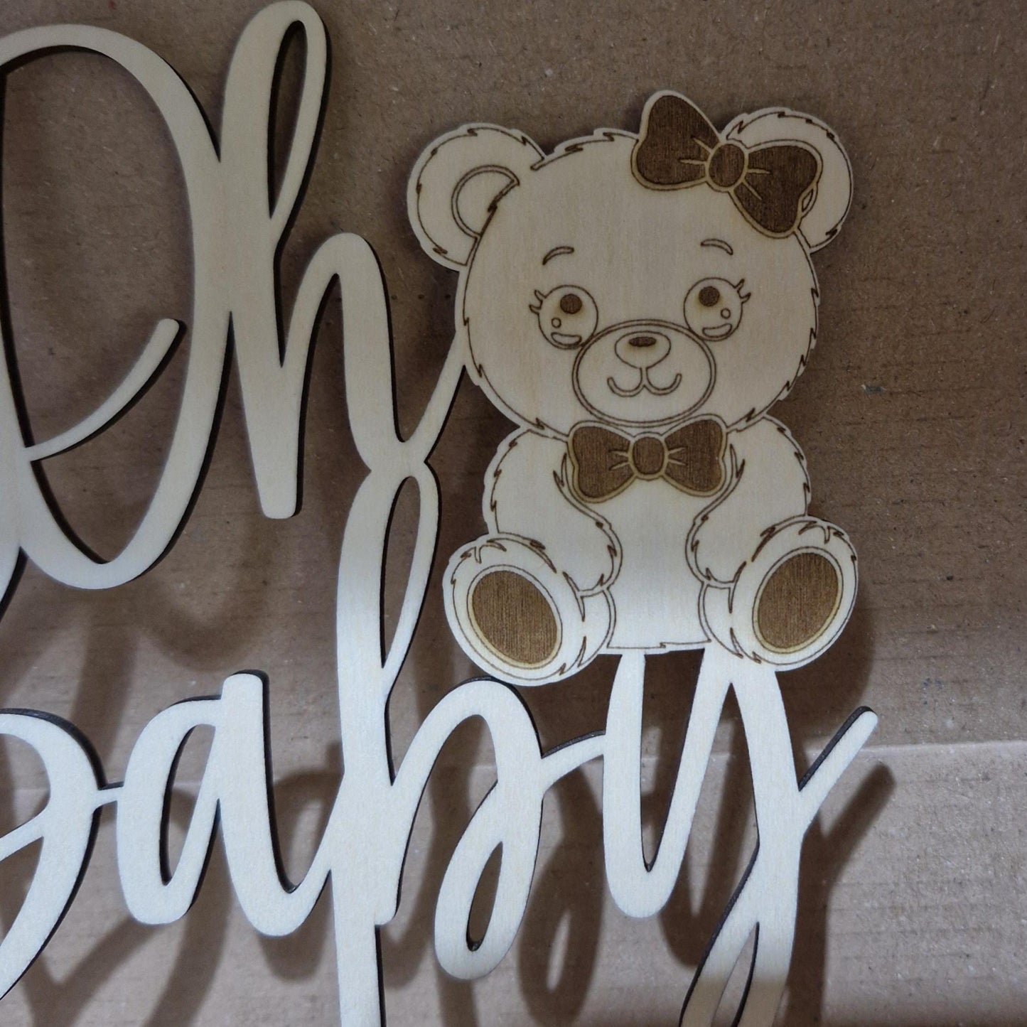 Wooden Cake Topper with Oh Baby Teddy design