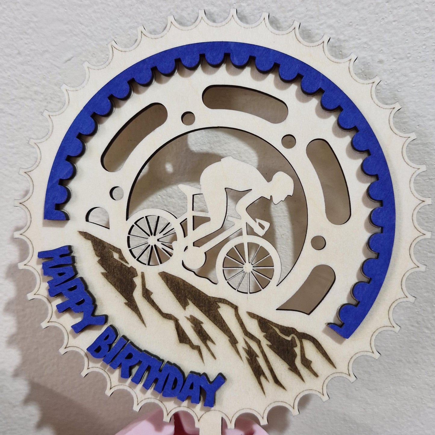 Cake Topper Wooden Mountain Biker