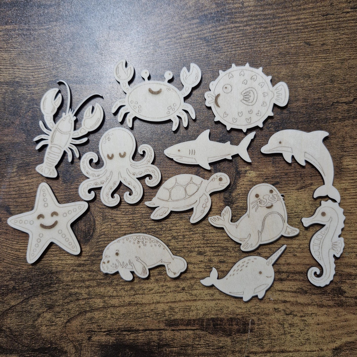 Laser Cut Wooden Sea Creature Craft Shapes Pack of 12