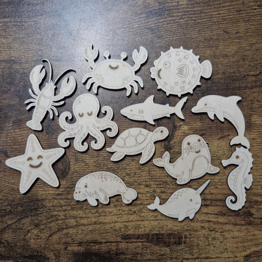 Laser Cut Wooden Sea Creature Craft Shapes Pack of 12