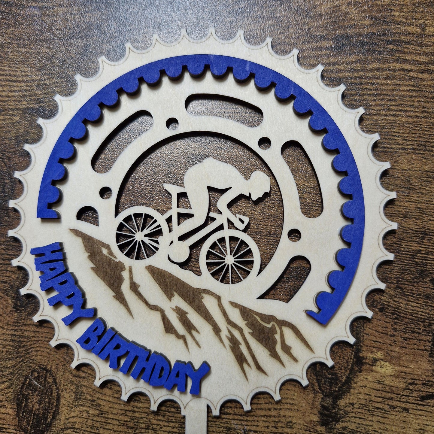 Cake Topper Wooden Mountain Biker
