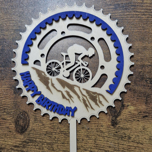 Cake Topper Wooden Mountain Biker