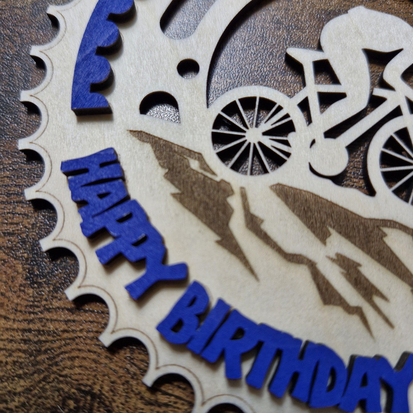 Cake Topper Wooden Mountain Biker