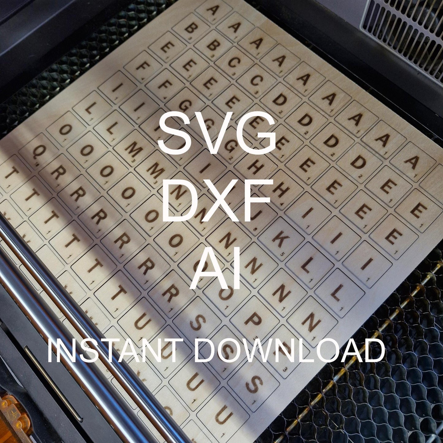 Scrabble letter tiles bundle, , SVG, DXF, AI Files for laser cutters, 100 tiles ready to cut and engrave.Instant Download