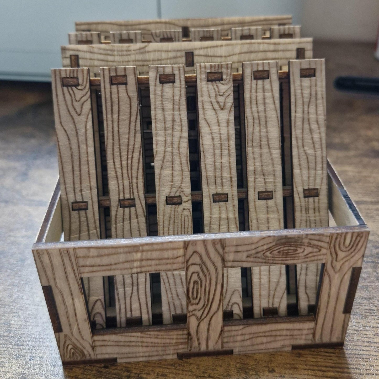 Wooden mini pallet coasters set of 4 in holder