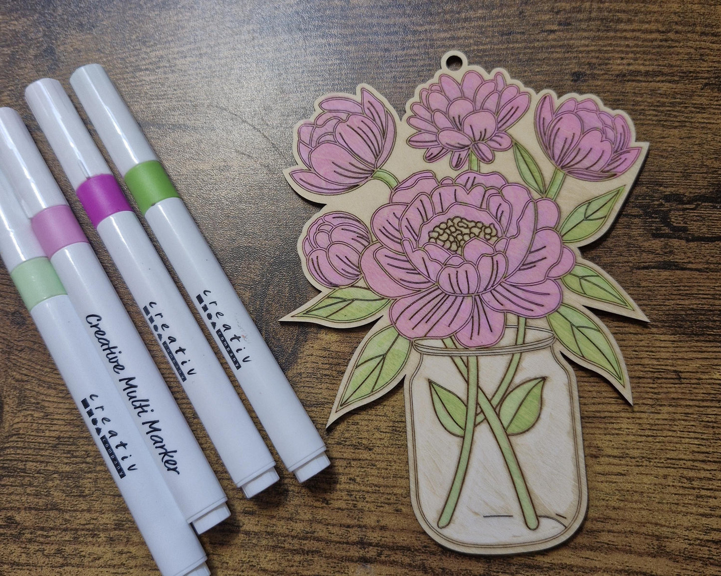 Hanging colour your own wooden flowers, hanging decor