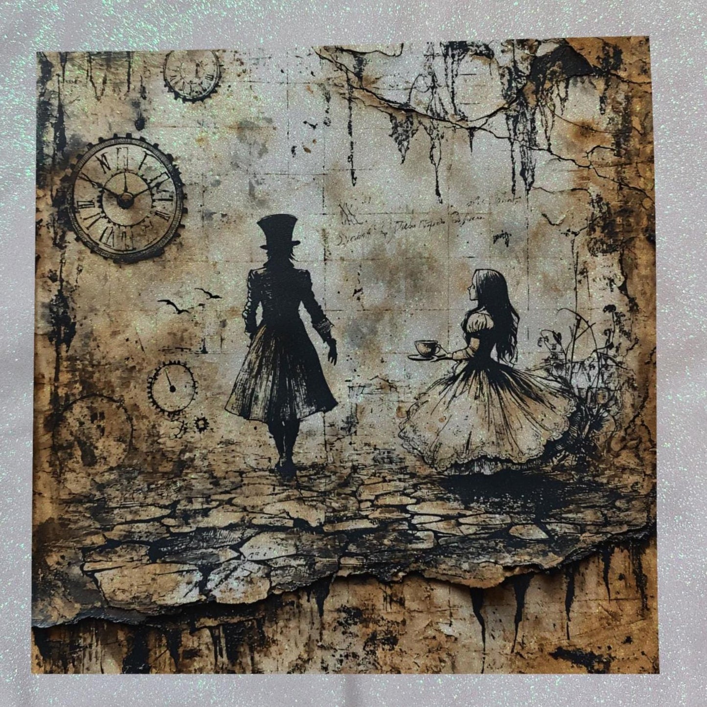 Glitter Tote Bag with Alice in Wonderland Design