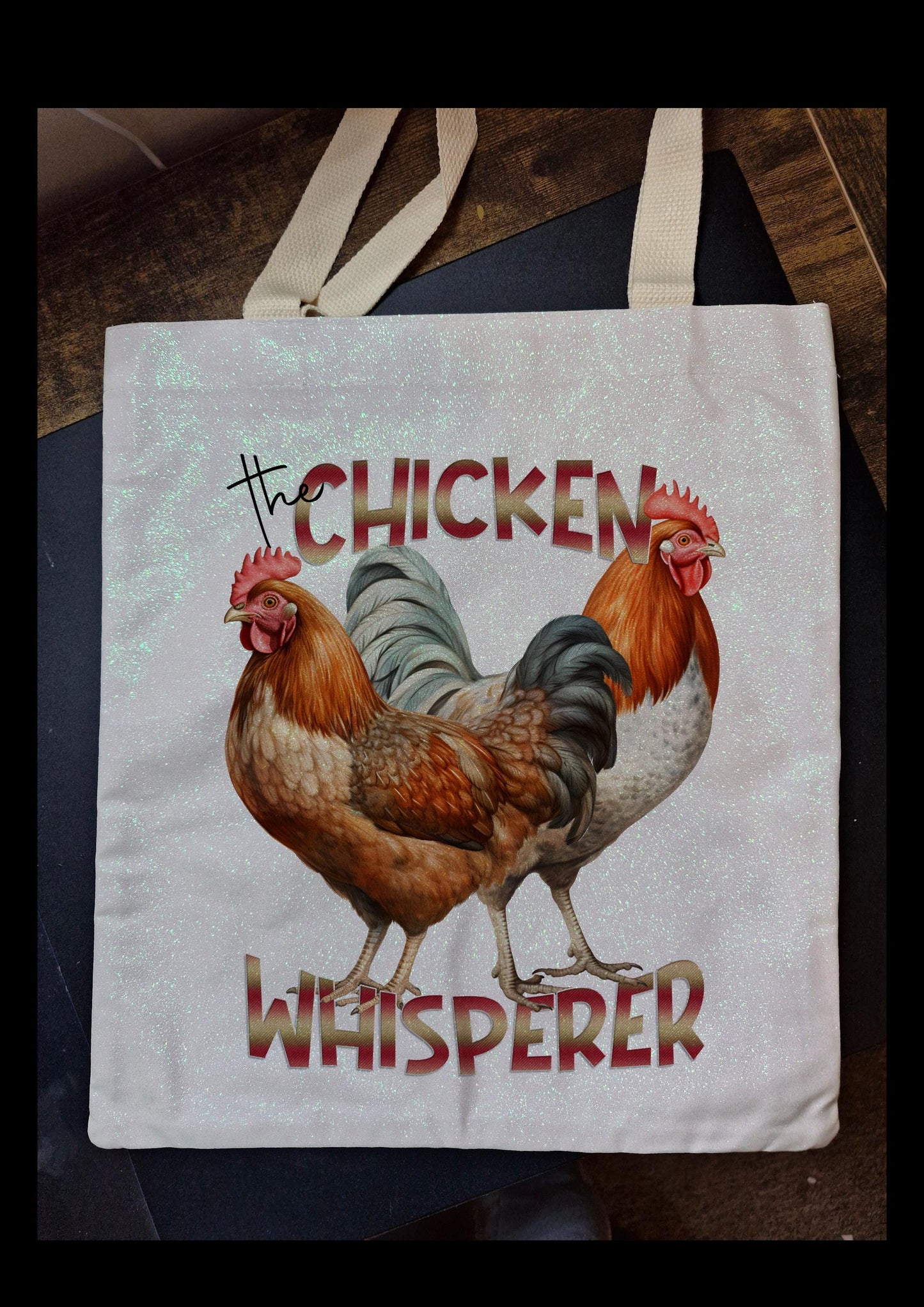 Glitter Tote Bag with Chicken Design