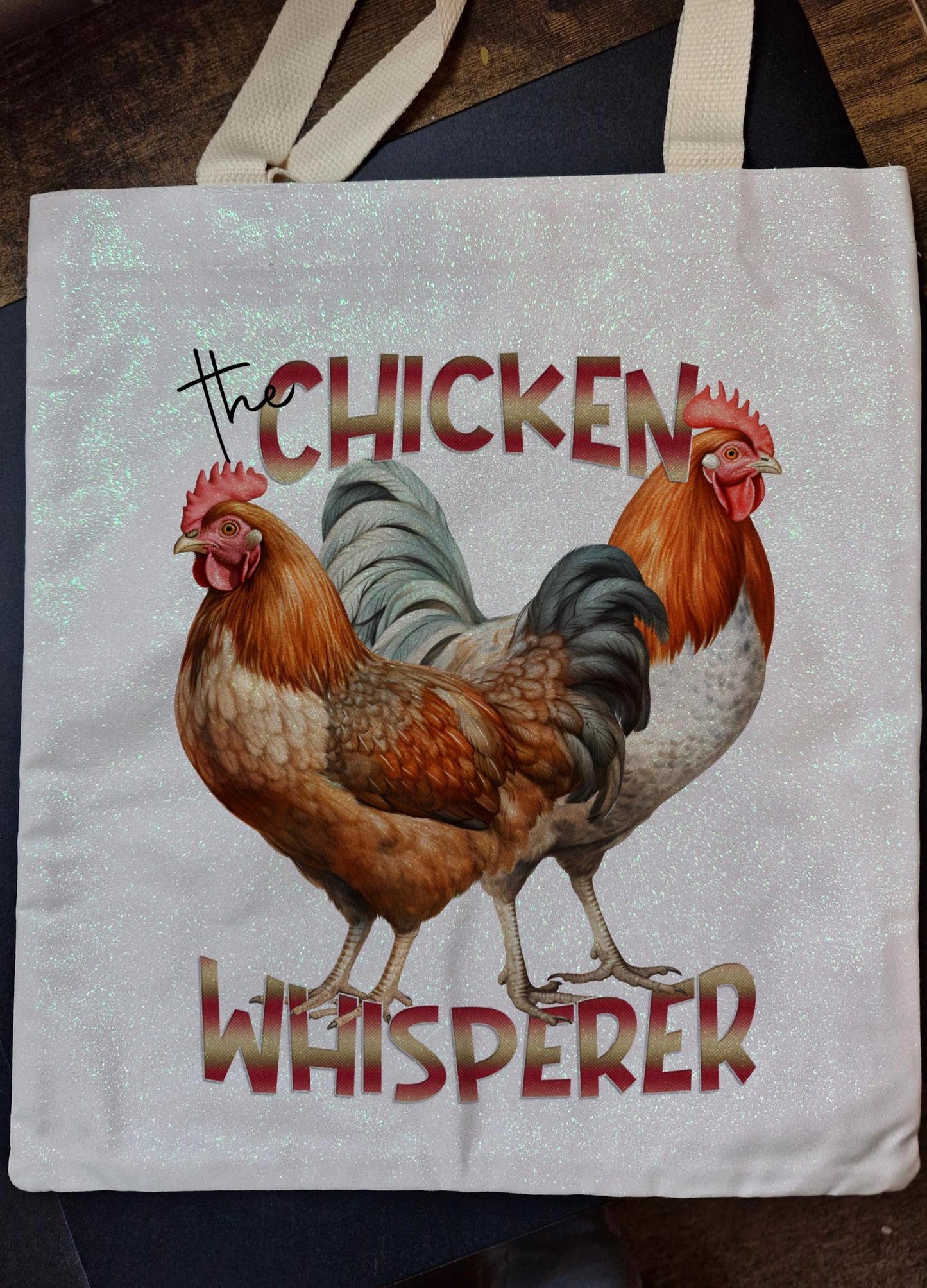 Glitter Tote Bag with Chicken Design