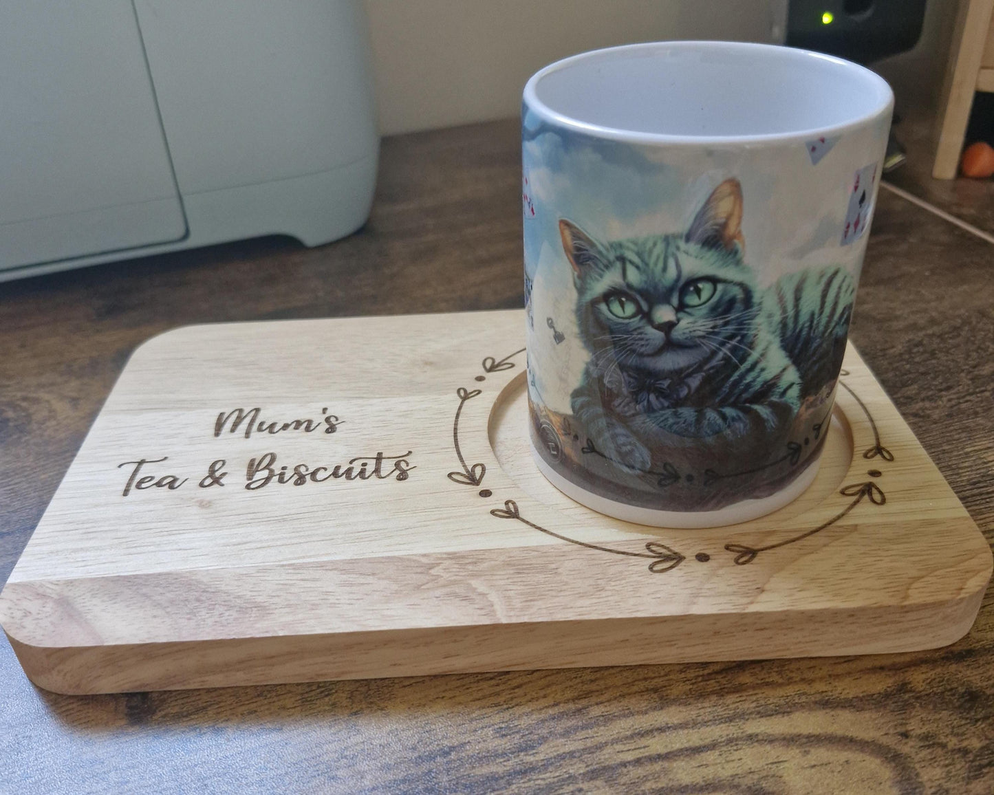 Engraved Wooden Tea and Biscuit Board Serving Board 'Mum's Tea & Biscuits Gift