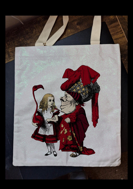Alice in Wonderland  Red themed Glitter Tote Bag