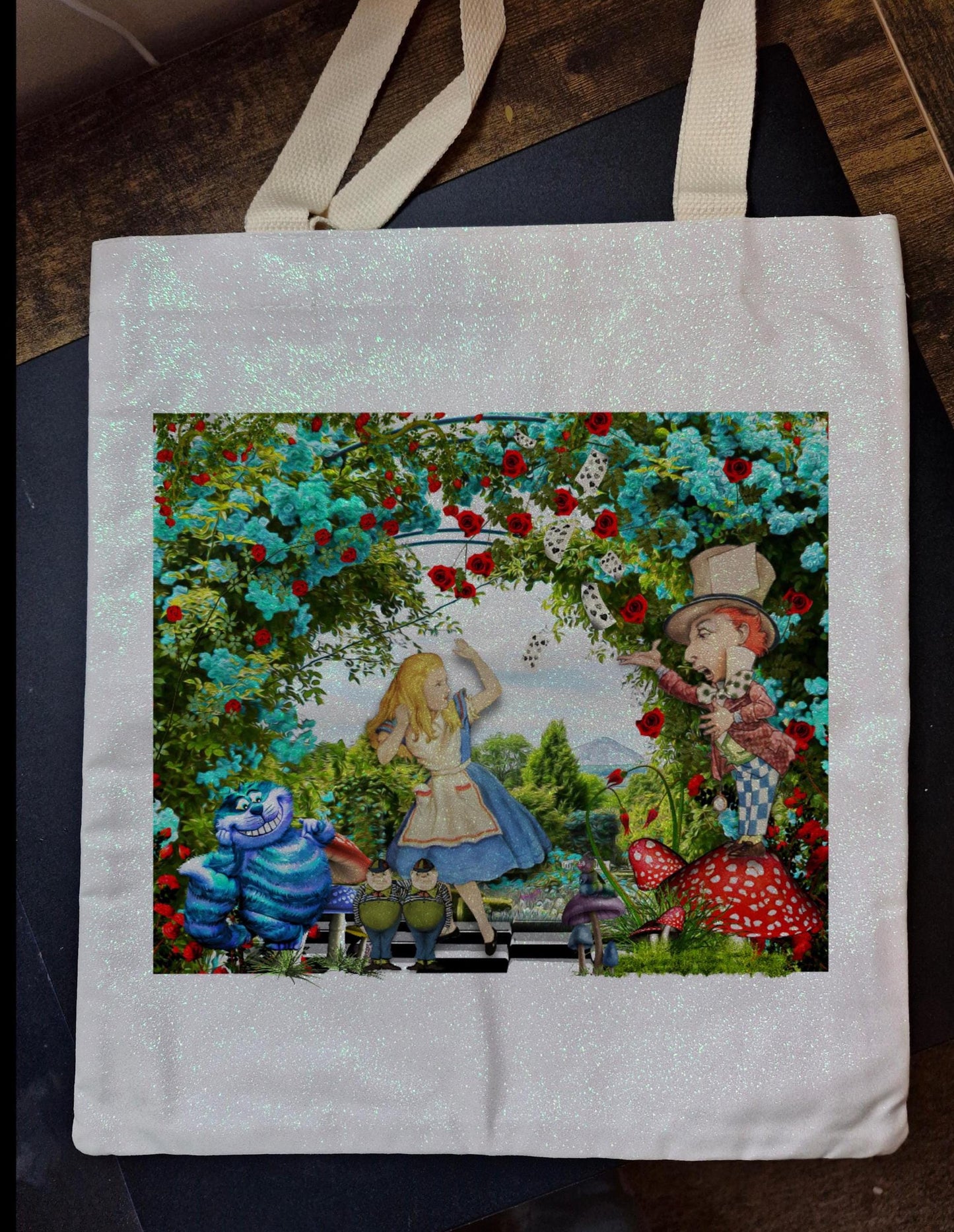 Alice in Wonderland Abstract themed Glitter Tote Bag