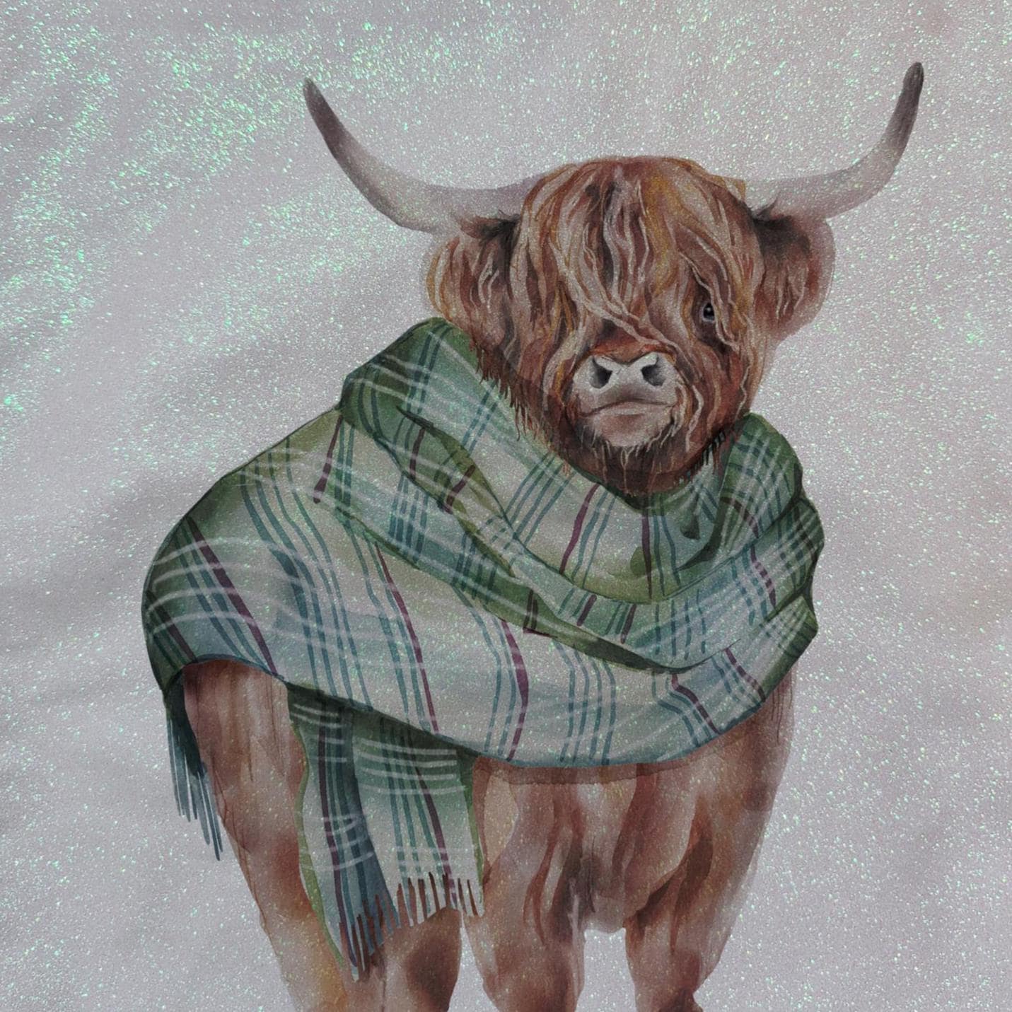 Glitter Tote Bag Highland Cow Tartan Design