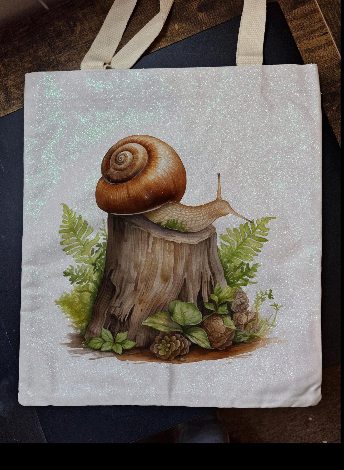 Glitter Tote Bag Snail design