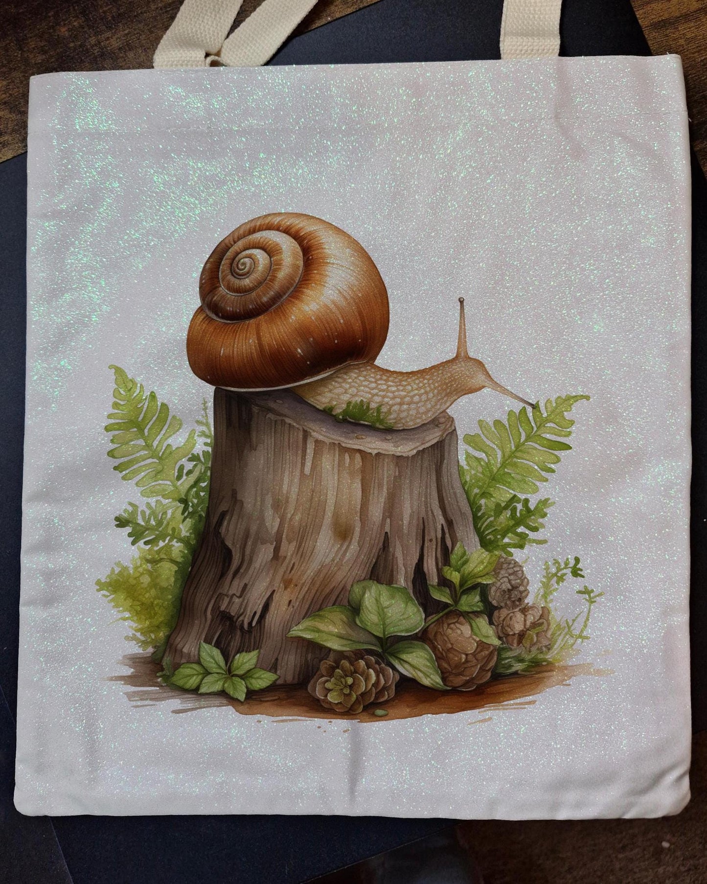 Glitter Tote Bag Snail design