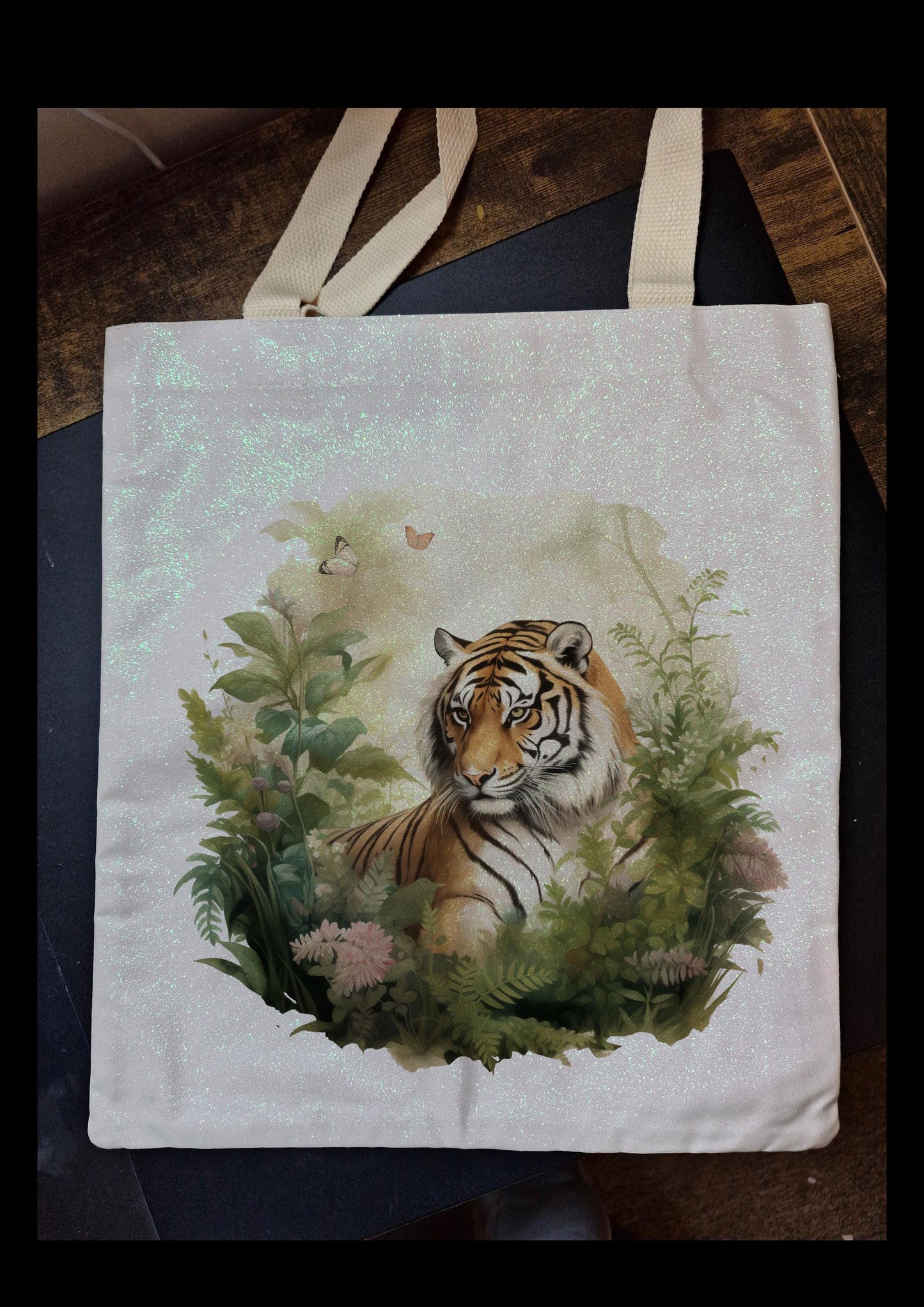 Glitter Tote Bag Tiger design