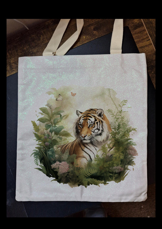 Glitter Tote Bag Tiger design