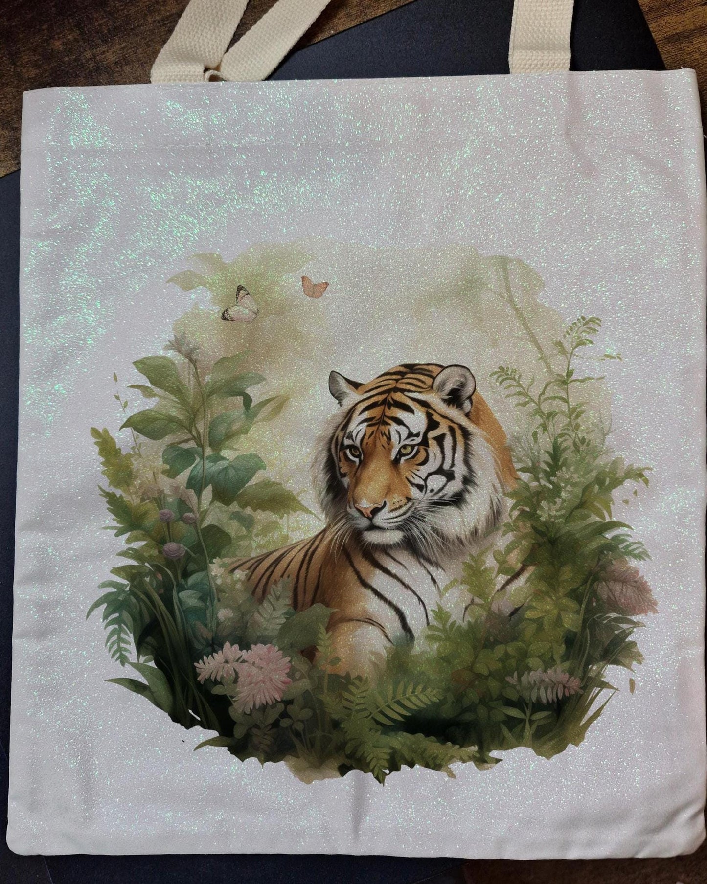 Glitter Tote Bag Tiger design