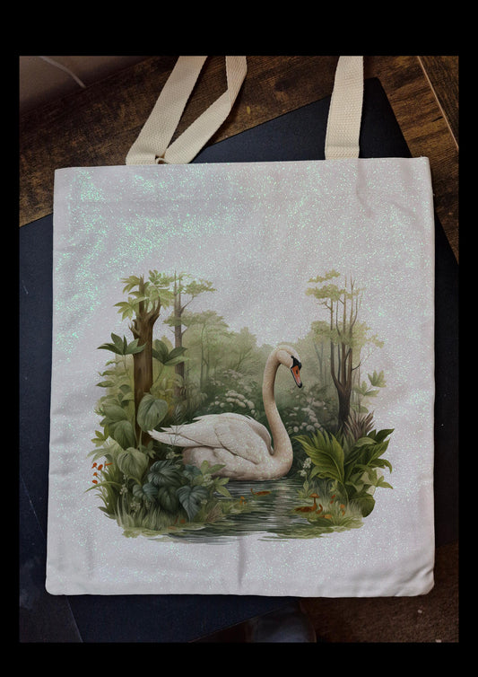 Glitter Tote Bag Swan design
