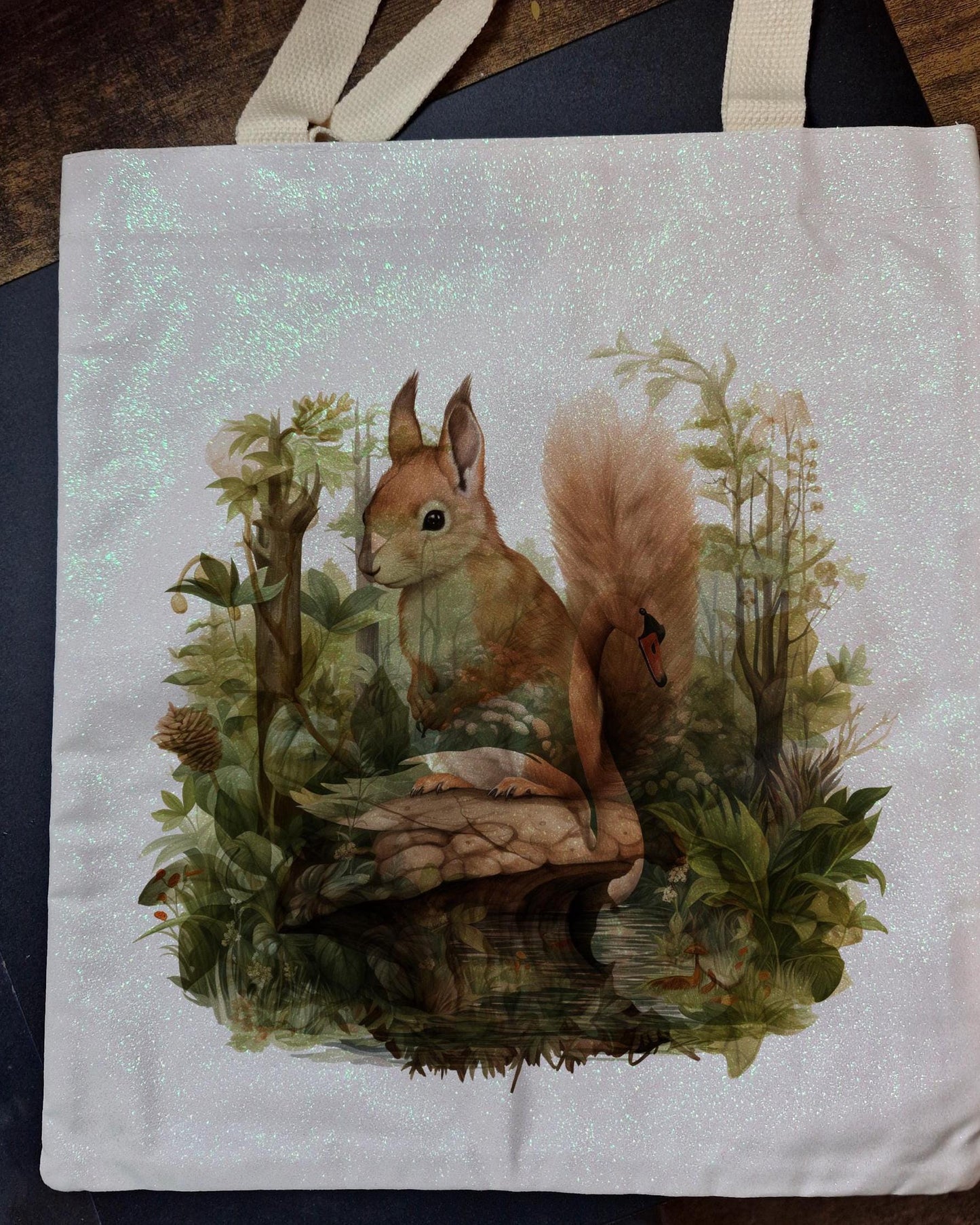 Glitter Tote Bag Squirrel design