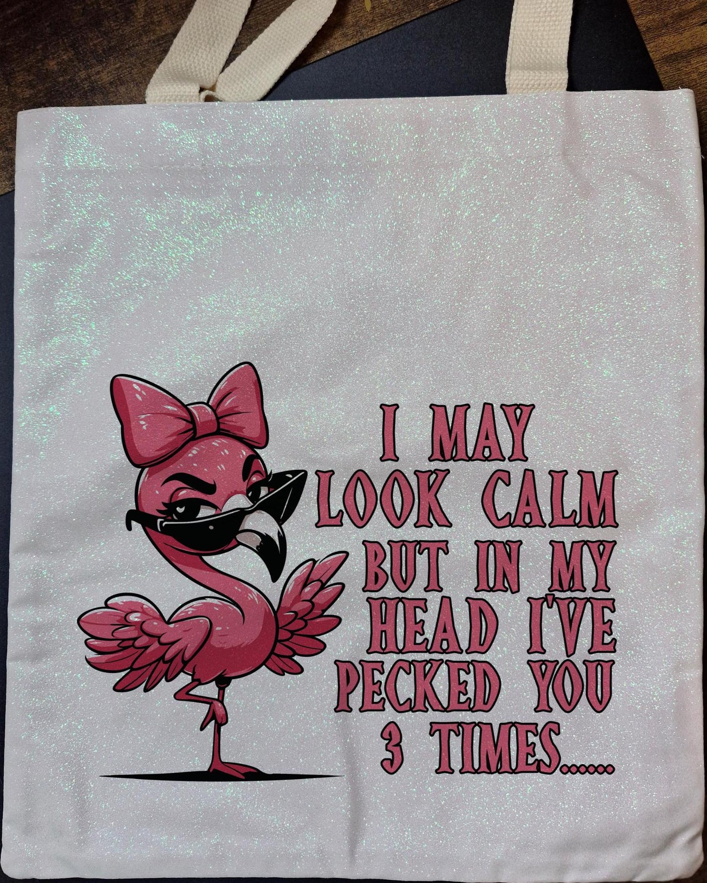 Glitter Tote Bag Flamingo funny quote design