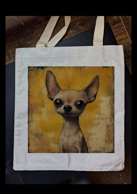 Tote Bag Glitter with cute Chihuahua dog design