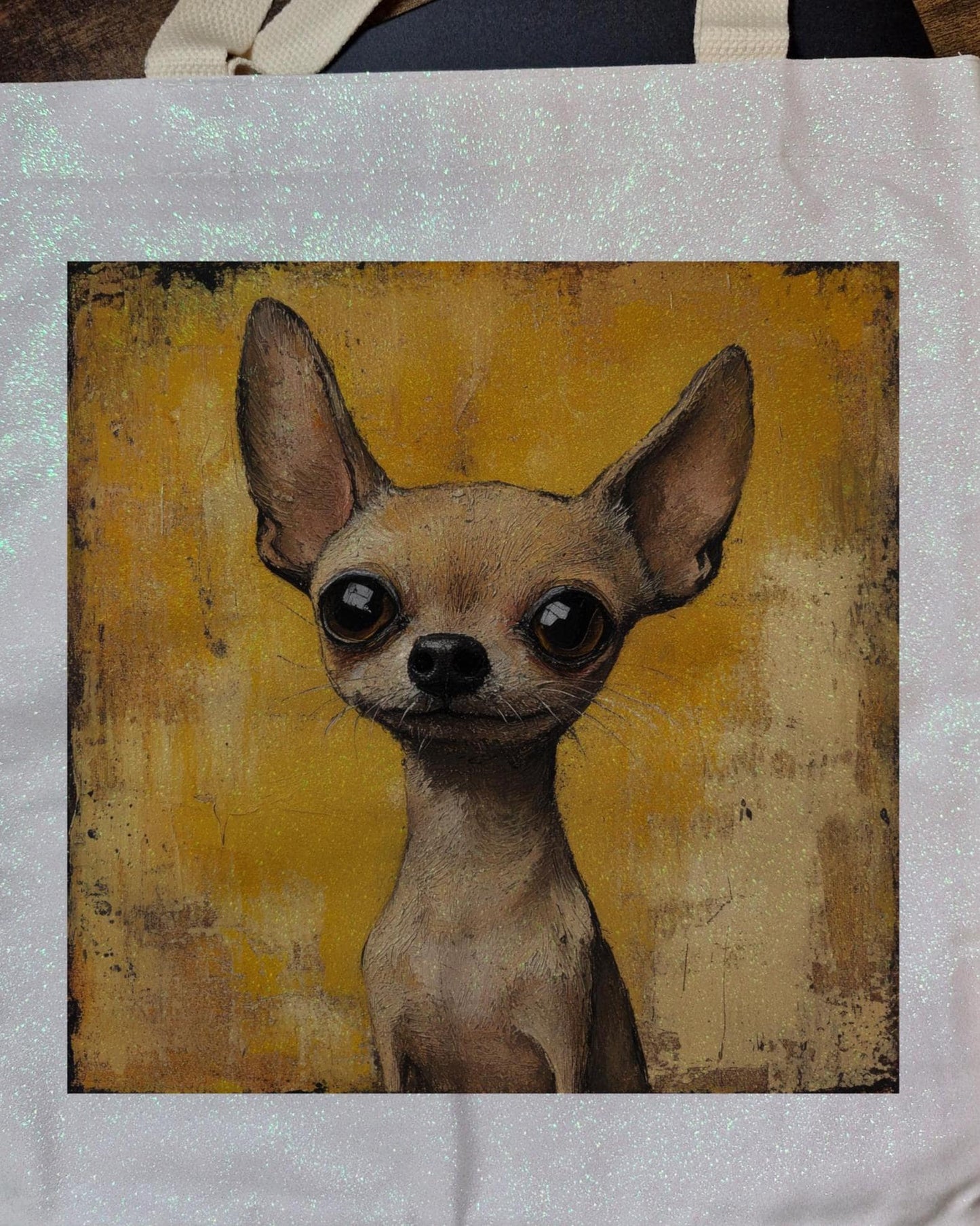 Tote Bag Glitter with cute Chihuahua dog design