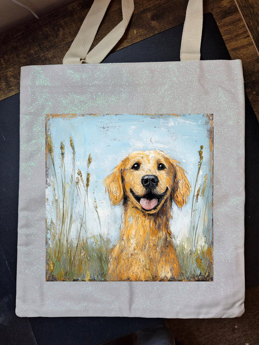 Tote Bag Glitter with cute Retriever dog design