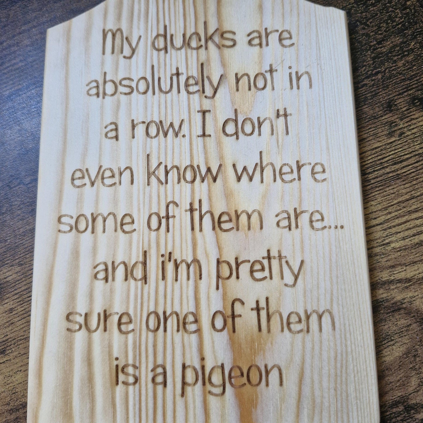 Mini decorative hanging chopping board, 'Ducks in a Row' funny quote