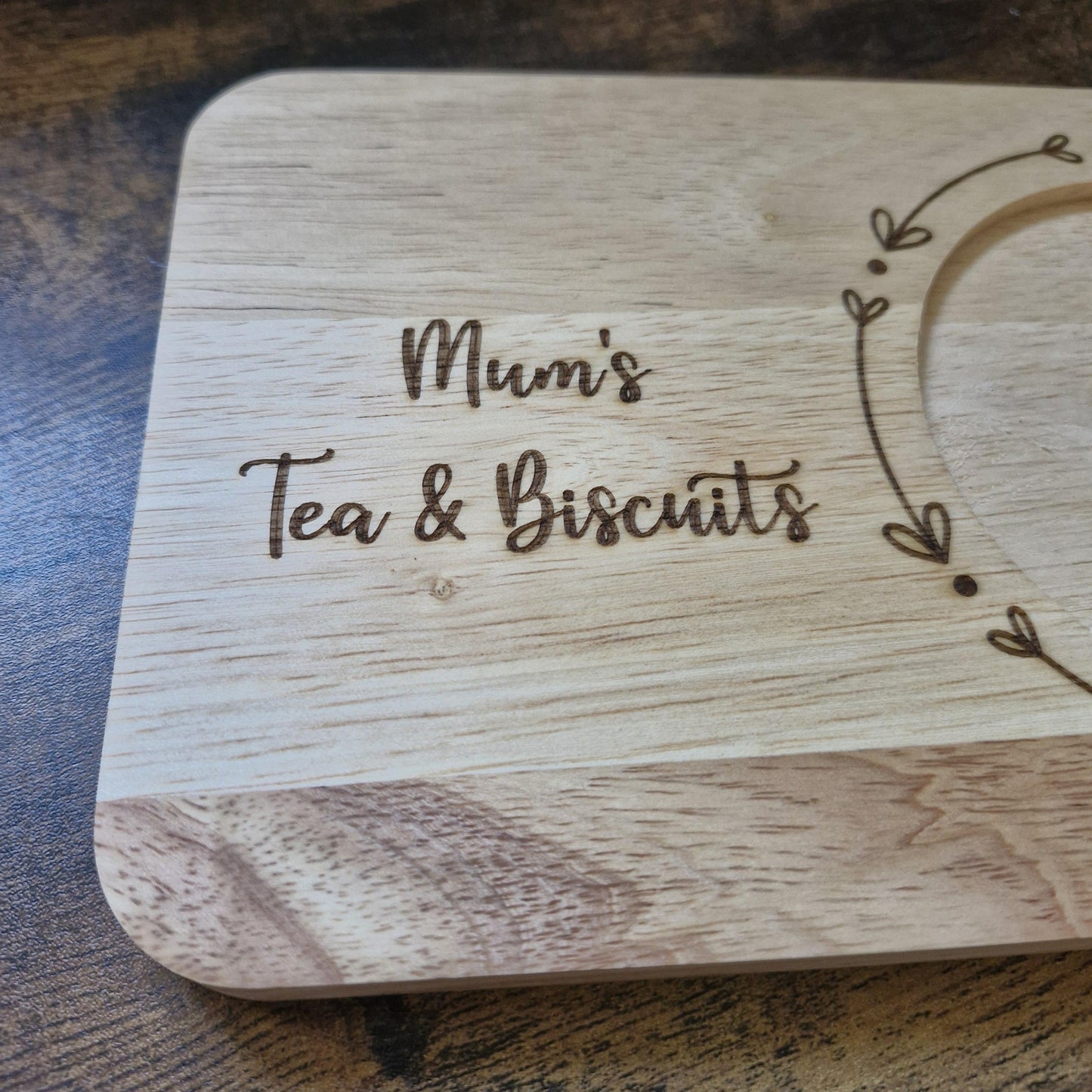 Engraved Wooden Tea and Biscuit Board Serving Board 'Mum's Tea & Biscuits Gift