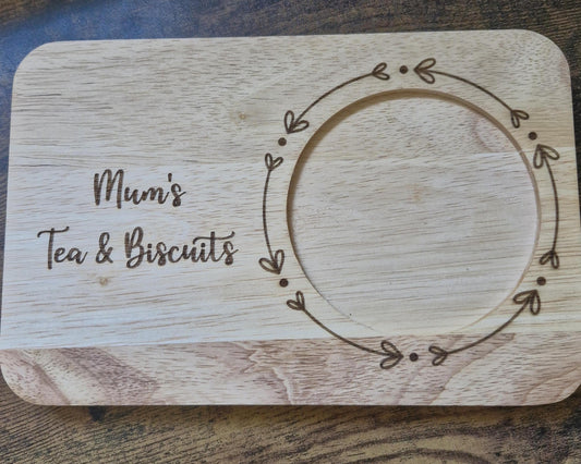 Engraved Wooden Tea and Biscuit Board Serving Board 'Mum's Tea & Biscuits Gift