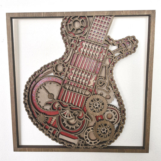 Layered Guitar Steampunk Wall Hanging Laser Cut