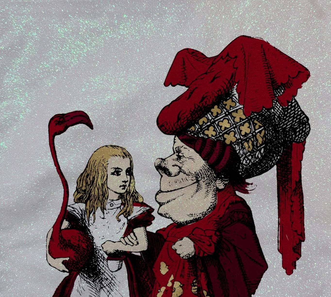 Alice in Wonderland  Red themed Glitter Tote Bag