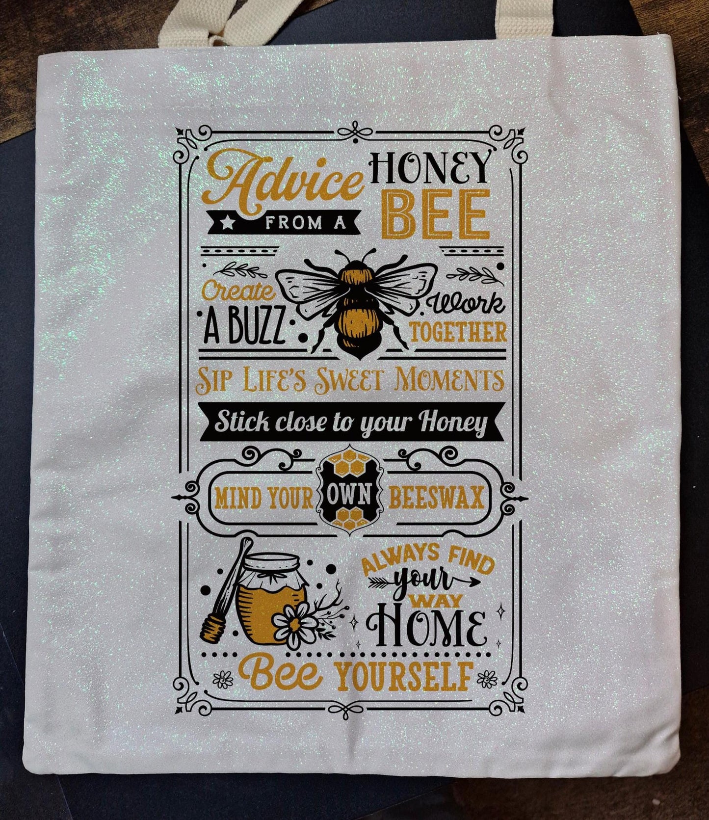 Glitter Tote Bag Bee Quote Design