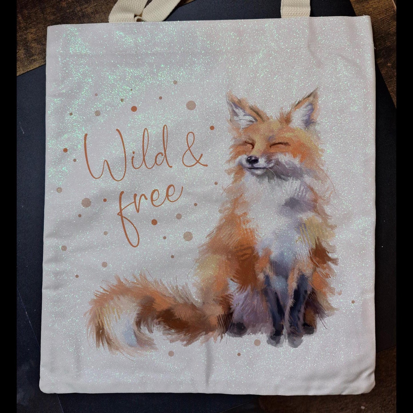 Glitter Tote Bag Fox Wild and Free Design