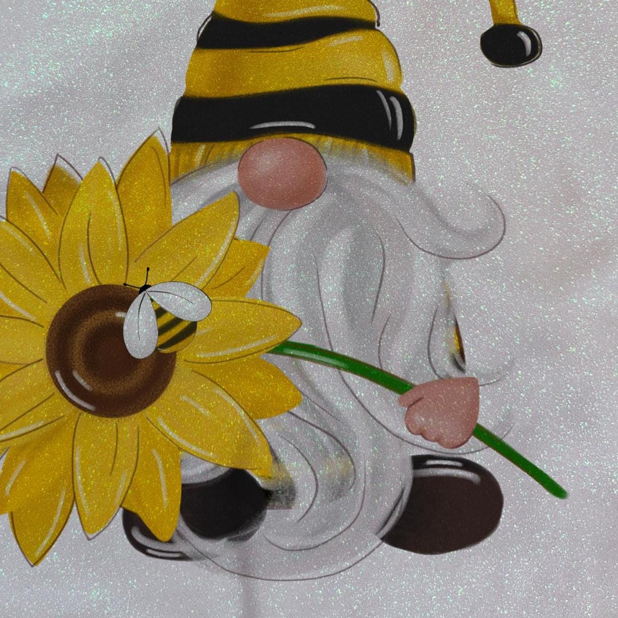 Glitter Tote Bag Gnome and Sunflower design