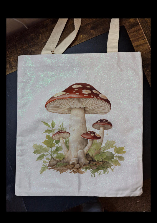 Glitter Tote Bag Mushrooms design