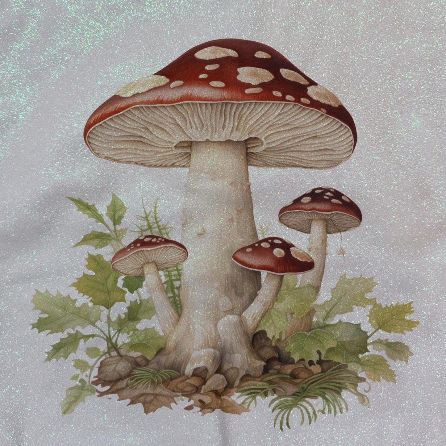 Glitter Tote Bag Mushrooms design