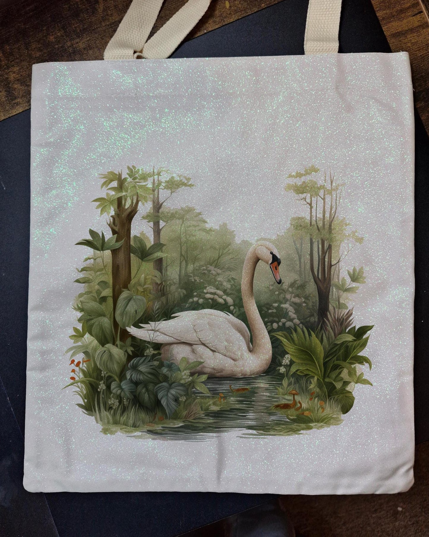 Glitter Tote Bag Swan design