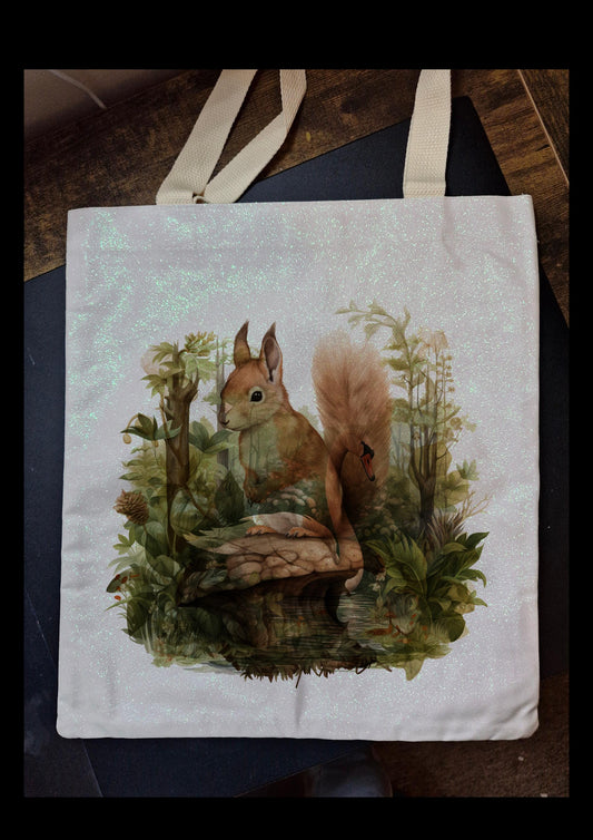 Glitter Tote Bag Squirrel design