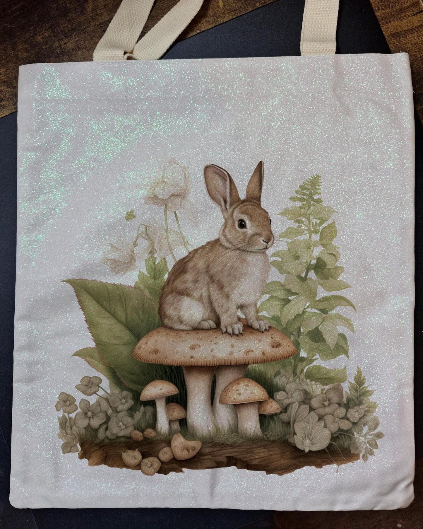Glitter Tote Bag Rabbit design