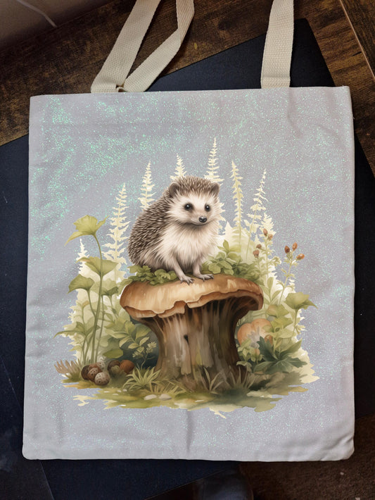 Glitter Tote Bag Hedgehog design